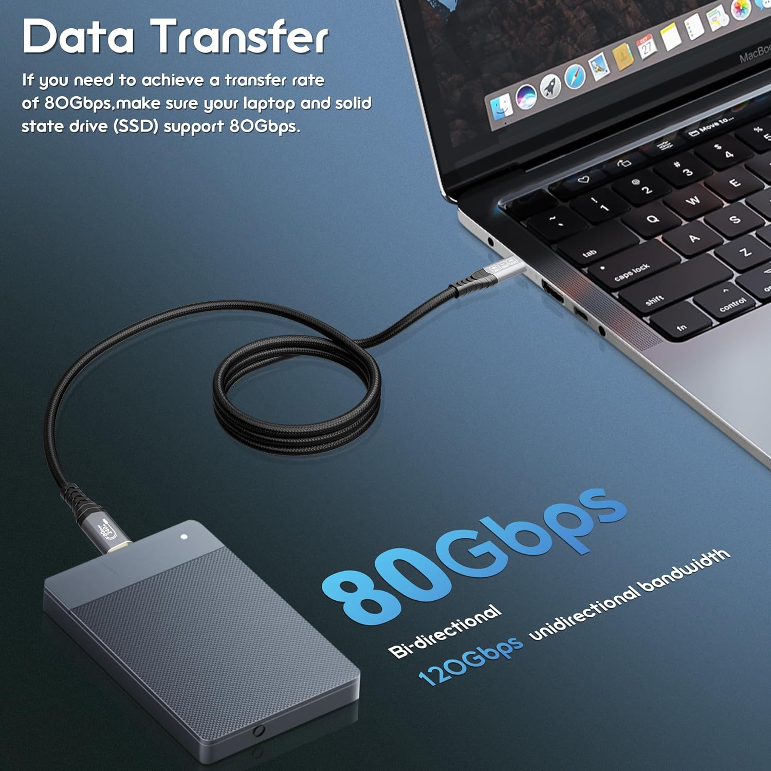 80Gbps Thunderbolt 5 Cable,USB4 Gen4 for Thunderbolt 4,16K/Dual 8K@60Hz, 240W, Nylon Braided USB c Video Compatible MacBook,Hub,Dock,eGPU,Laptops,Display USB c Monitor Cable 1.6FT/0.5m