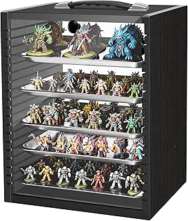 Miniature Storage Case for Collectibles Miniatures, Miniature Display Cases with Clear Lid, 5 Trays, Wooden Miniature Storage & Display Case, Miniatures Transport Case, Black