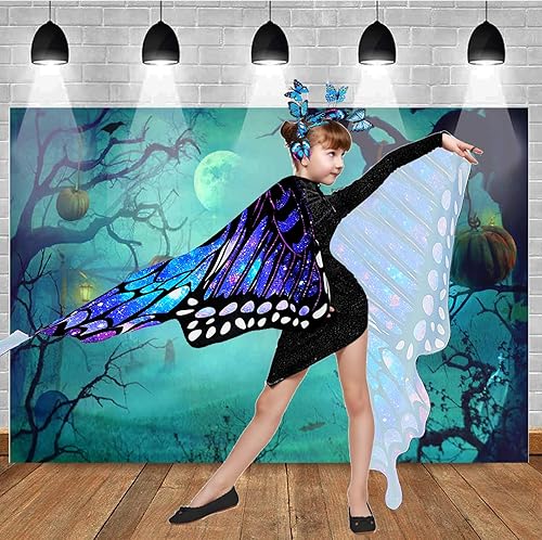 Miniatura 6 de Alas de mariposa para niñas, disfraz de mariposa para fiesta de Halloween, alas de hadas con máscara y diadema de antenas