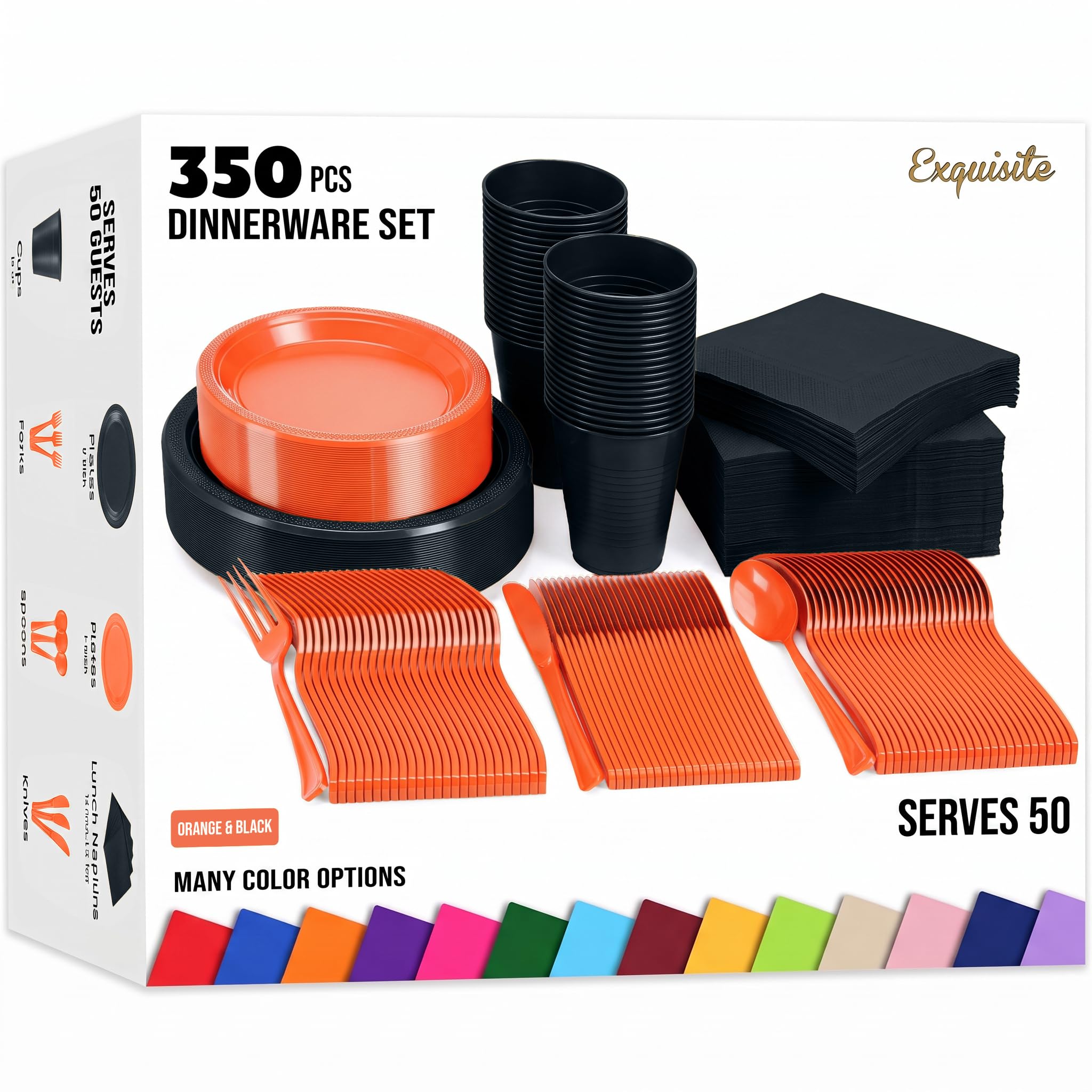 Exquisite 350 Pcs Orange &amp; Black Plates &amp; Napkins Party Plate Set