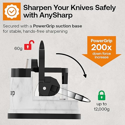 Miniatura 4 de AnySharp EDITIONS Afilador de cuchillos manos libres - Herramienta de afilado fácil de usar con base de succión PowerGrip y ángulo preestablecido