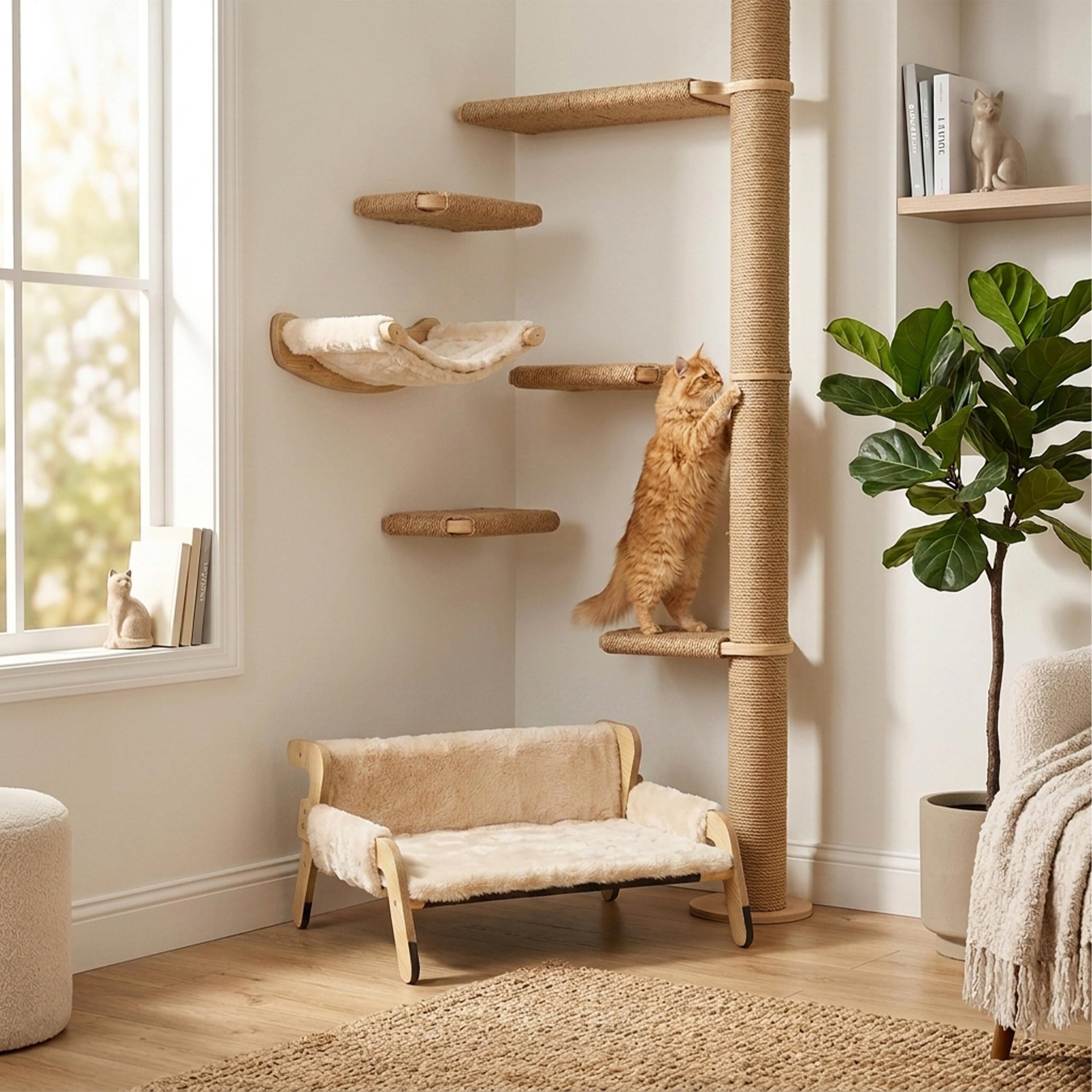 Relaxdays Cama para Gatos Acolchada, Estructura de Pino