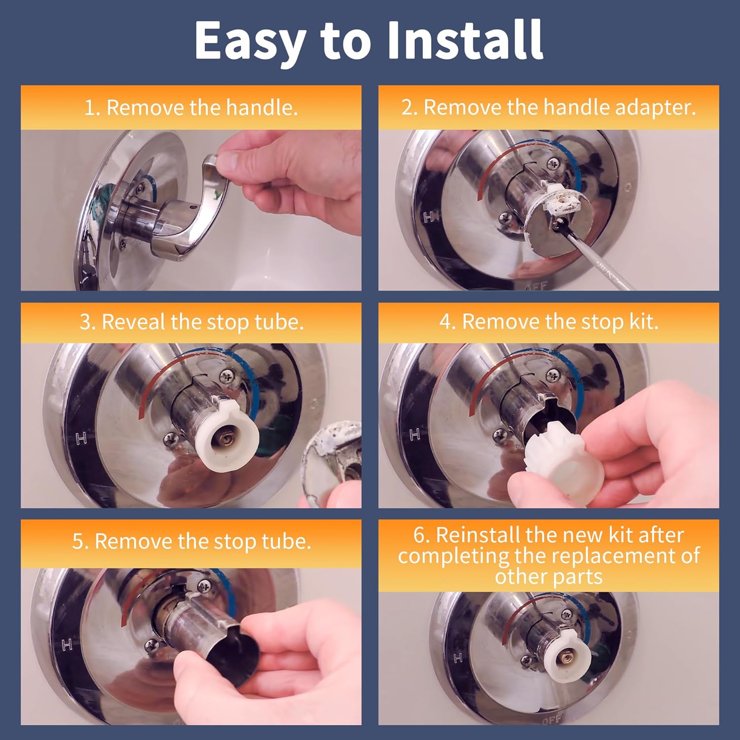 Enhon 2 Pack Stop Tube and Temperature Limit Stop Kit Replacement for 96987, Compatible with Moen Posi-Temp 1 Handle Tub/Shower Faucet Valve Cartridge, Small, Chrome