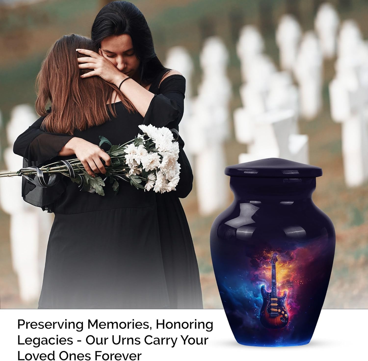 Guitar Tribute Cremation Urn for Human Ashes, Decorative Guitar Memorial Urns for Adults, Unique Remembrance Gift for Men & Women, Navy Blue, 3 Inch