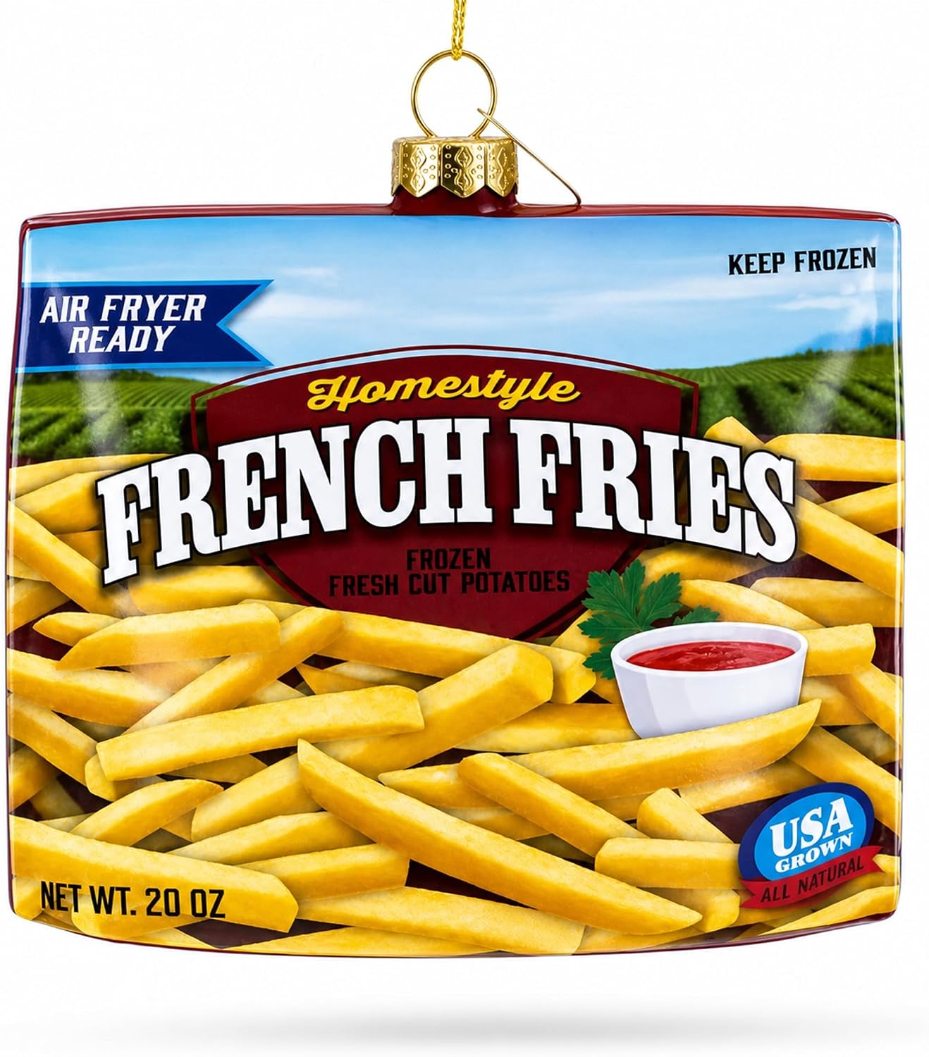 French Fries Frozen Box Glass Christmas Ornament