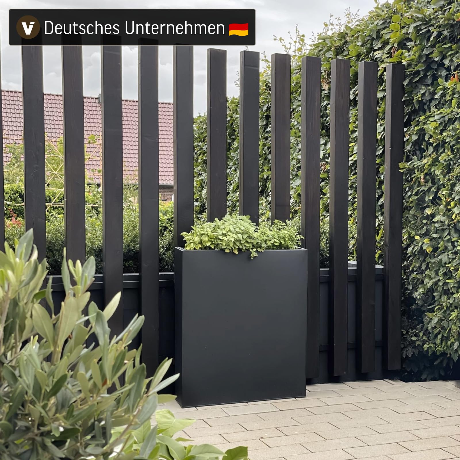 VIVANNO Pflanzkübel Raumteiler Sichtschutz Premium Stahlblech 75x90x25 cm ELEMENTO Schwarz