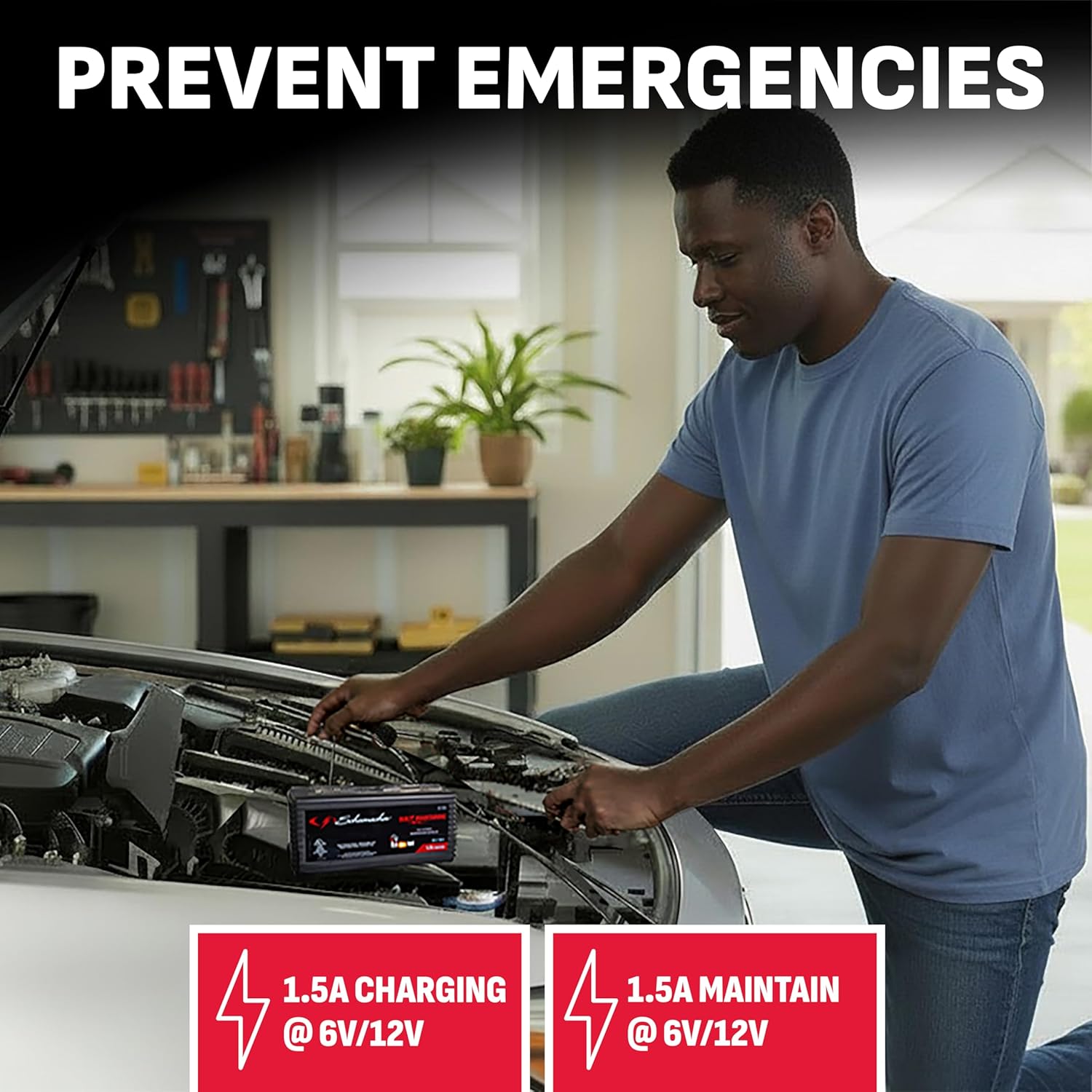 Schumacher Electric 1.5A Car Battery Charger and Maintainer, 3-in-1 Solution, for 6V/12V Power Sport, Automotive, and Marine Batteries, SC1355.