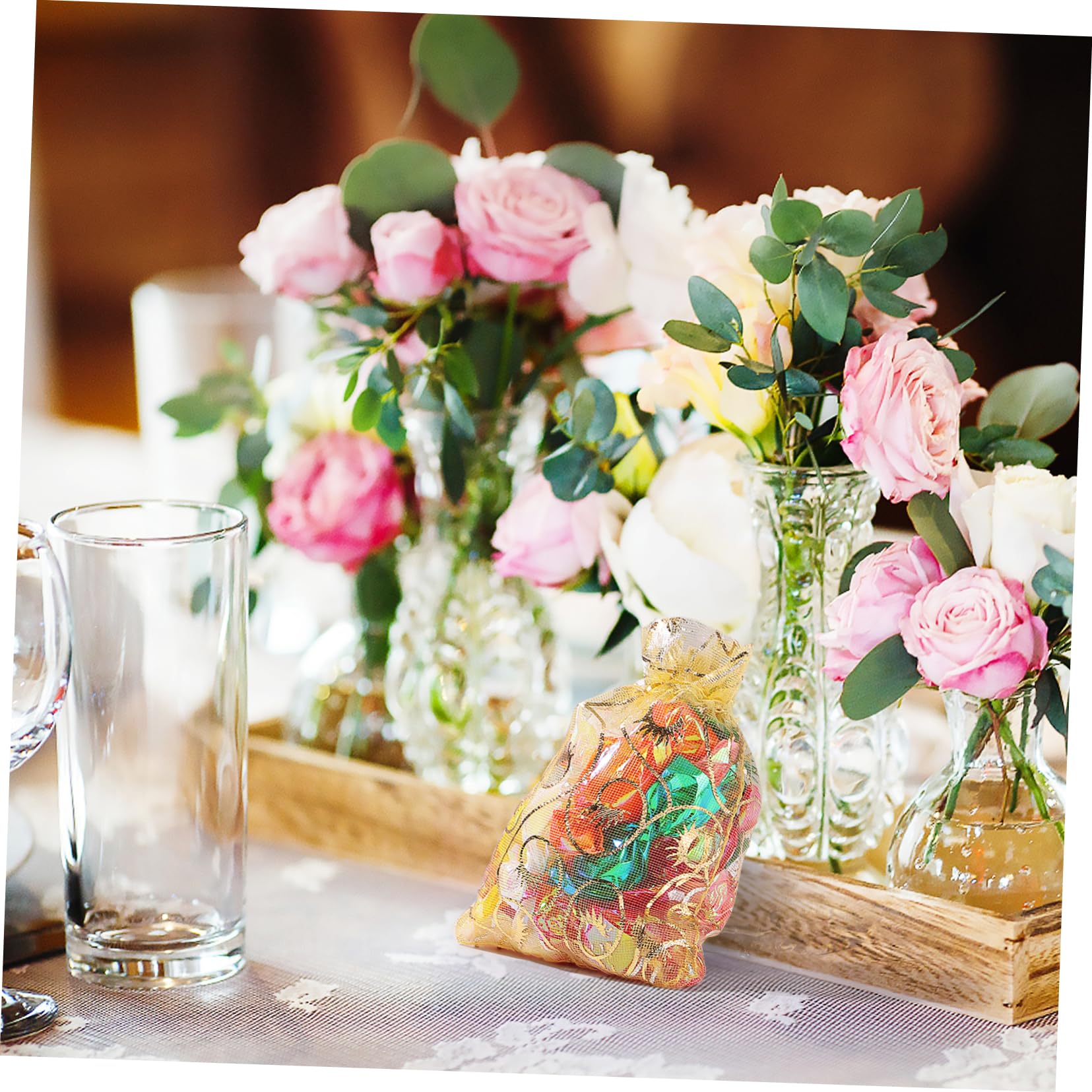 SEWOART 1000 Stk Geschenktüten kordelzug zuziehbeutel bonbontüte Golden bags Candy bags Schmuckbeutel Taschen goldene organzabeutel durchsichtige Schmuckbeutel Hochzeit Organza-Bonbons