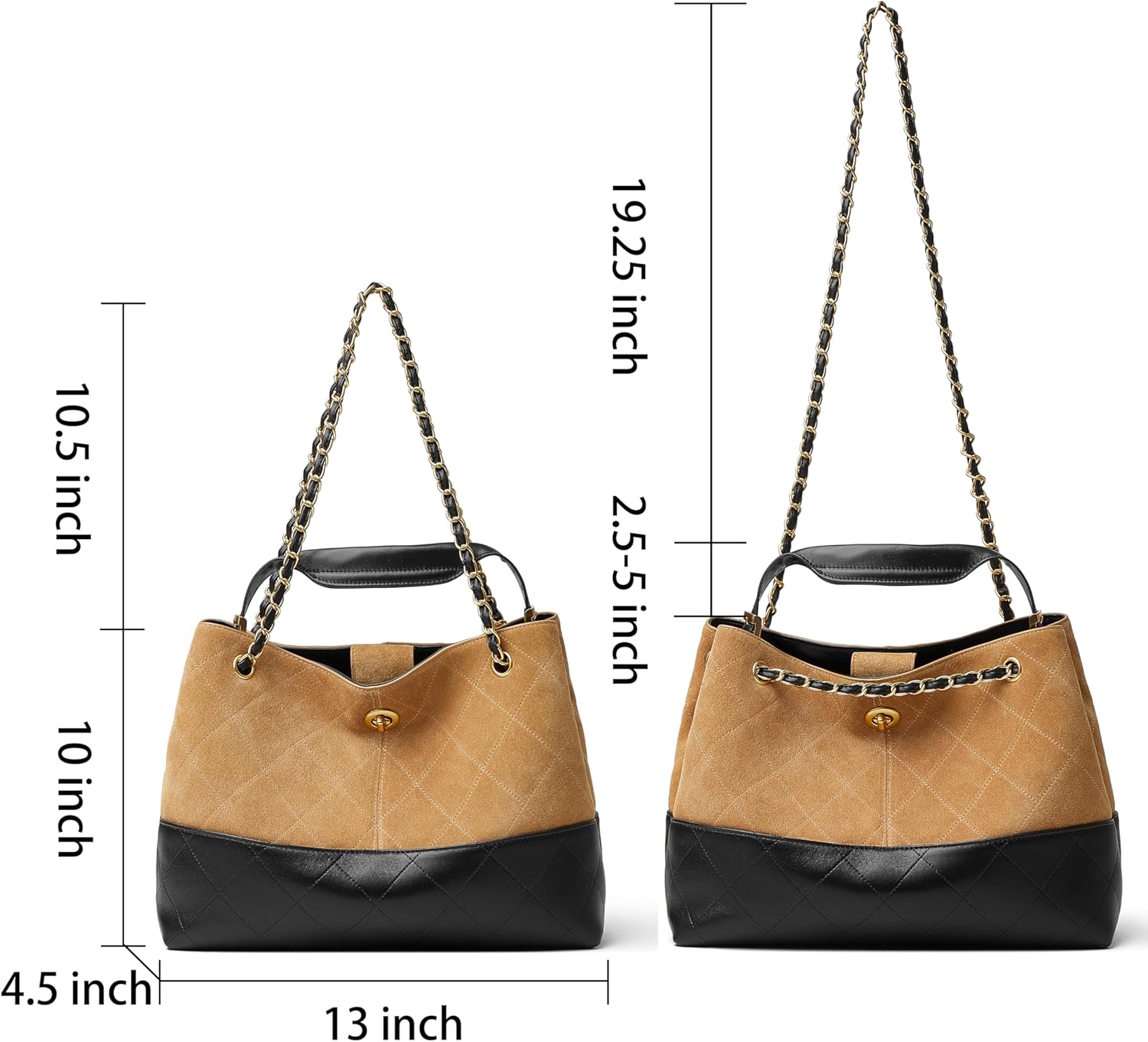 DORIS&JACKY Quilted Suede Tote Bag for Women, Designer Lambskin Satchel Shoulder Purse and Handbags with Chain Strap - Image 4