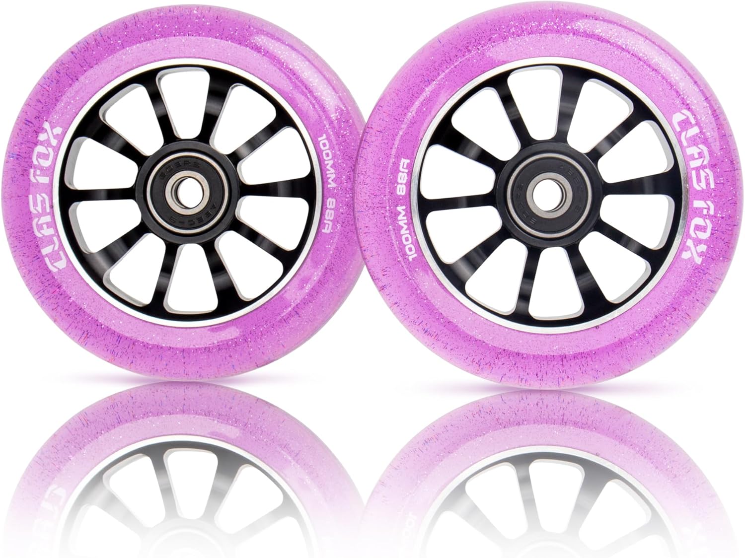 Pro Scooter Wheels 100mm One Pair Scooter Wheels Transparent Sparkle PU with ABEC-9 Bearings CNC Metal Core (2pcs)