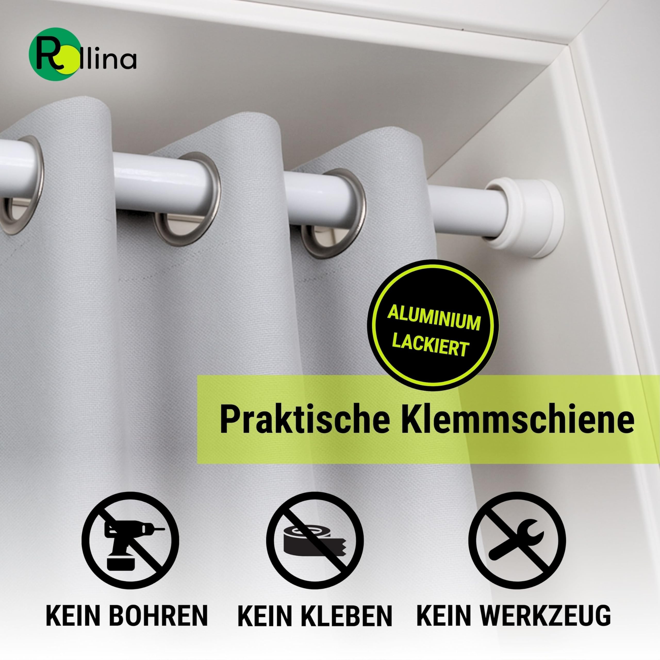 Rollina Duschstange ohne Bohren | Vorhangstange Klemmen rostfrei, 80-130cm | Teleskop Klemmstange für Gardinen | Stabile Duschvorhangstange | Vielseitiger Gardinenstangenhalter | Für Bad & Dusche