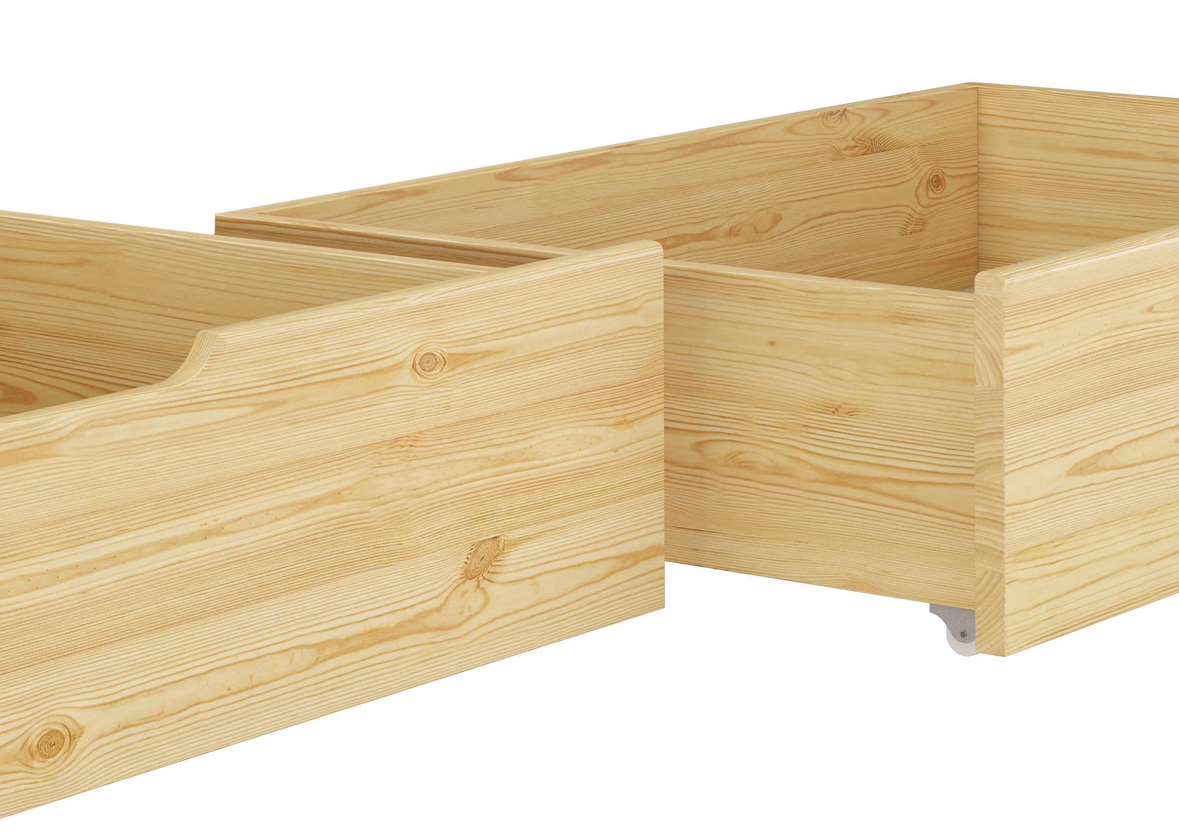 Erst-Holz Doppelbettkasten 2 Bettschubladen Kiefer massiv mit Rollen