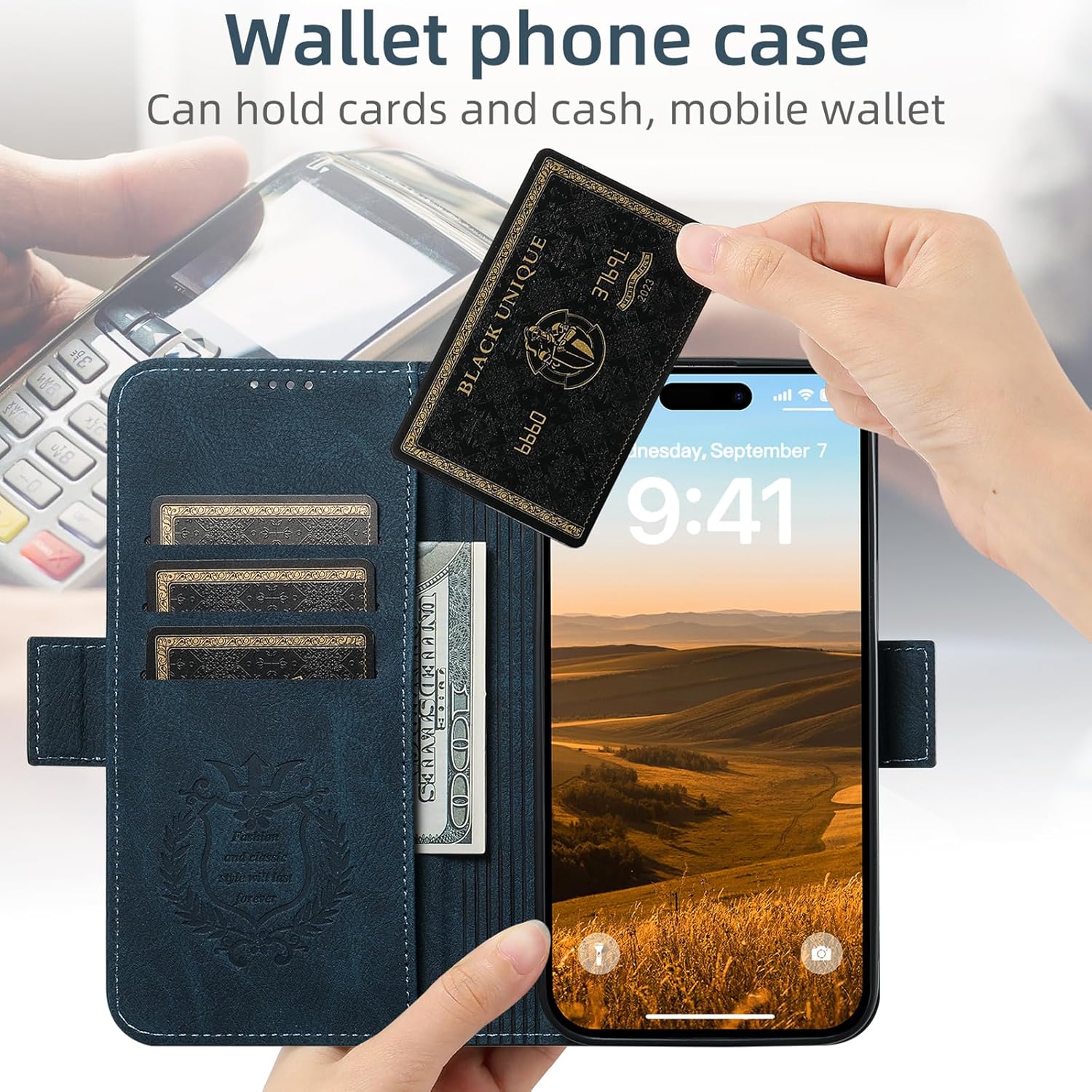 SINIANL for iPhone 14 Pro Max Wallet Case Compatible with MagSafe Wireless Charging, Magnetic Leather Flip Folio Cover with Card Slots Holder Kickstand Case Wallet for iPhone 14 Pro Max Blue