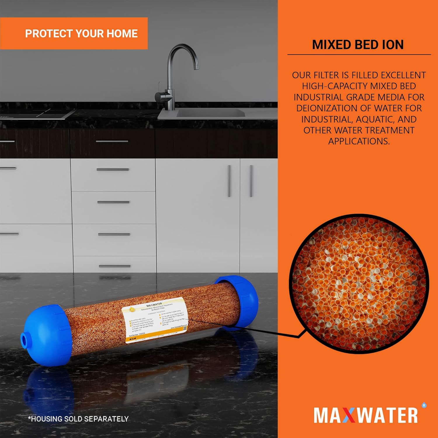 Max Water Mixed Bed Ion Exchange RODI Aquarium Filter Resin Replacement Cartridge, Compatible with 10" Reverse Osmosis Water Filtration System