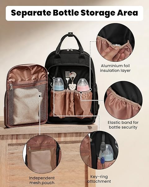 Miss Lulu Zaino Mamma Fasciatoio Grande, Zaino Pannolini Multifunzione, Borsa Passeggino 16 Tasche, Tasca Impermeabile per Bagnato, Tasche Isolanti, per Uscire con il Bebè, Viaggi e Ospedale - 5