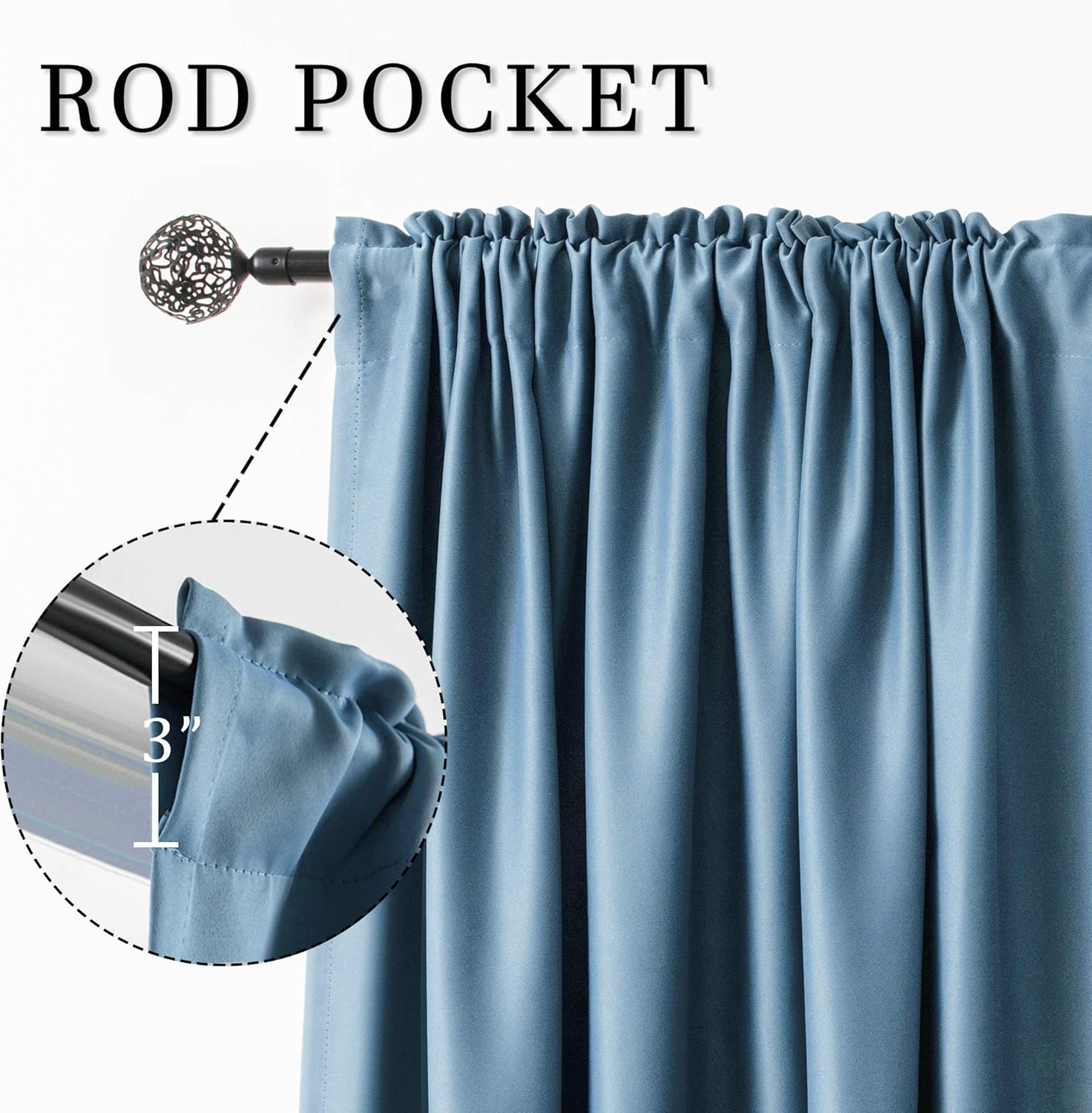 Dusty Blue Blackout Curtains for Living Room - 63 Inch Length Rod Pocket Thermal Insulated Energy Saving Room Darkening Noise Reducing Curtains for Bedroom Set of 2 Panels ( Light Dusty Blue 42x63 )