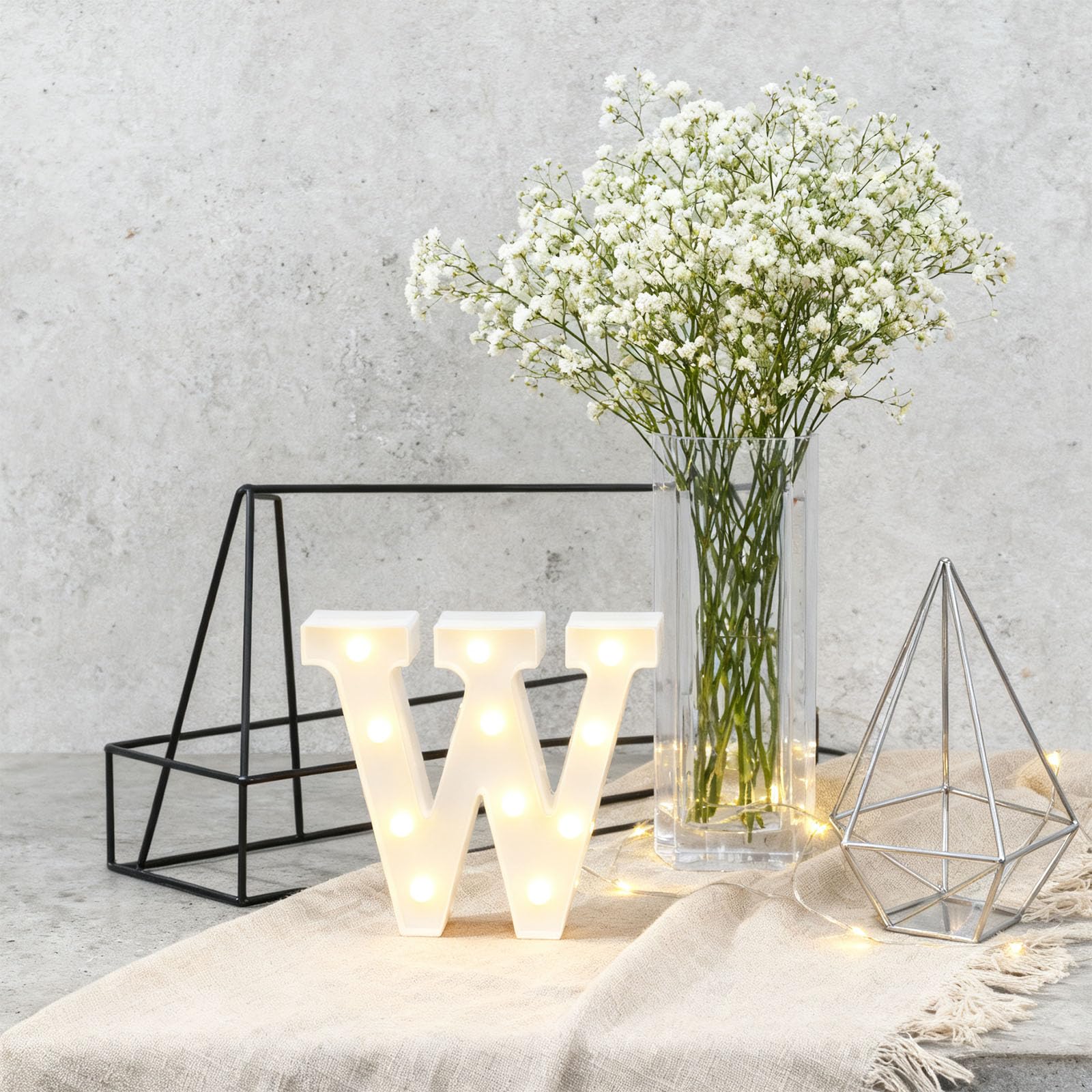 Letter W Sign Lights Battery Powered Decoration Table Lamp Warm White LED Night Light for Living Room Ambient Lighting, Bar Party Venue, Photography Studio Props (9.02"*8.86"*1.63") — image 1