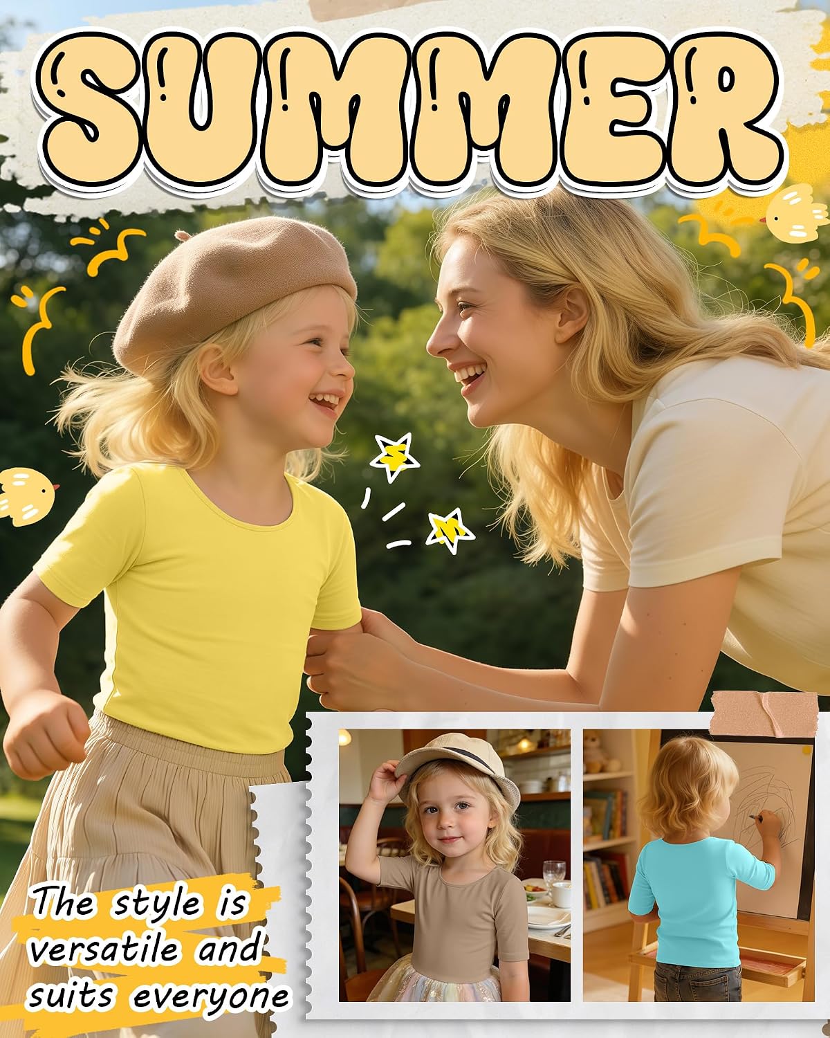 4 Pack Toddler Girls Half Sleeve Shirts 18M-5Y Scoop Neck Elbow Length Tops Baby Slim Fit U Neck Summer Basic Tee