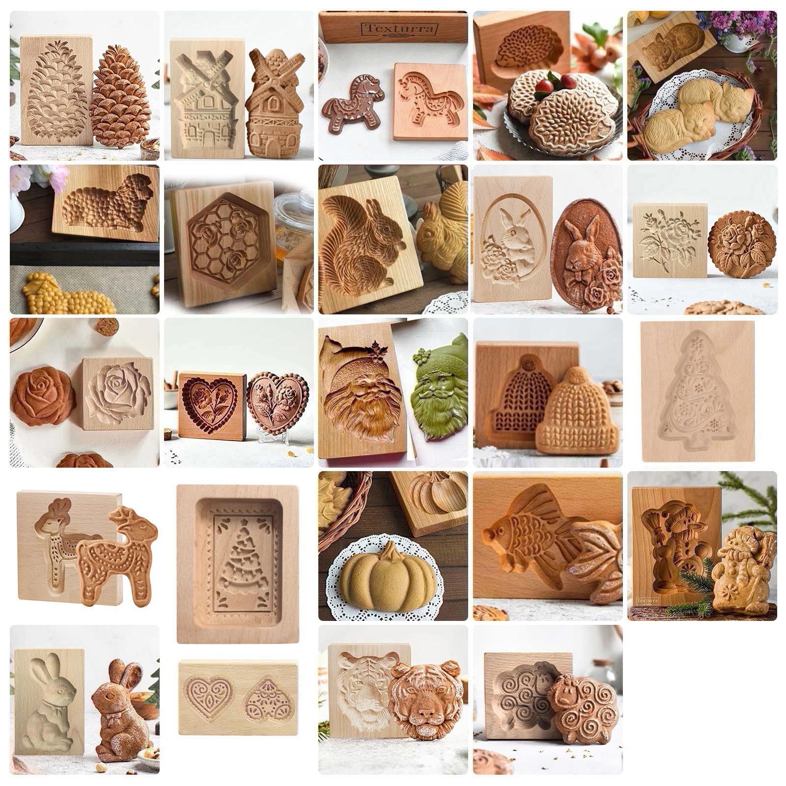 Keksausstecher, Plätzchenformen aus Holz, Kekse, geschnitzte Plätzchenkekse, Tierausstechformen, Prägung, Basteldekoration, Backwerkzeug for Weihnachten