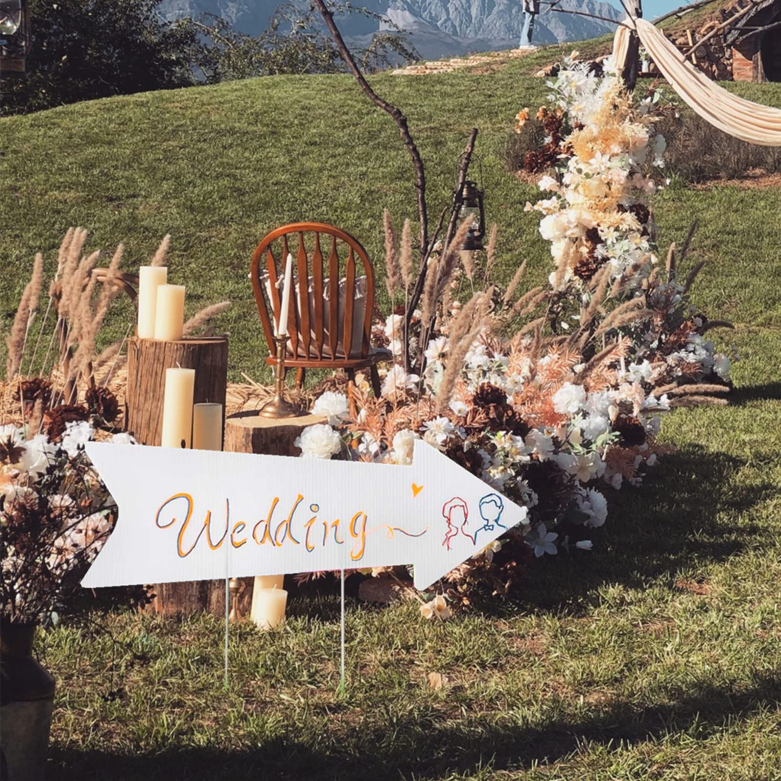 Segnali vuoti con palo, 43,2 x 15,2 cm, in plastica bianca, per matrimoni, segnali con freccia, per matrimoni, feste e decorazioni (5)