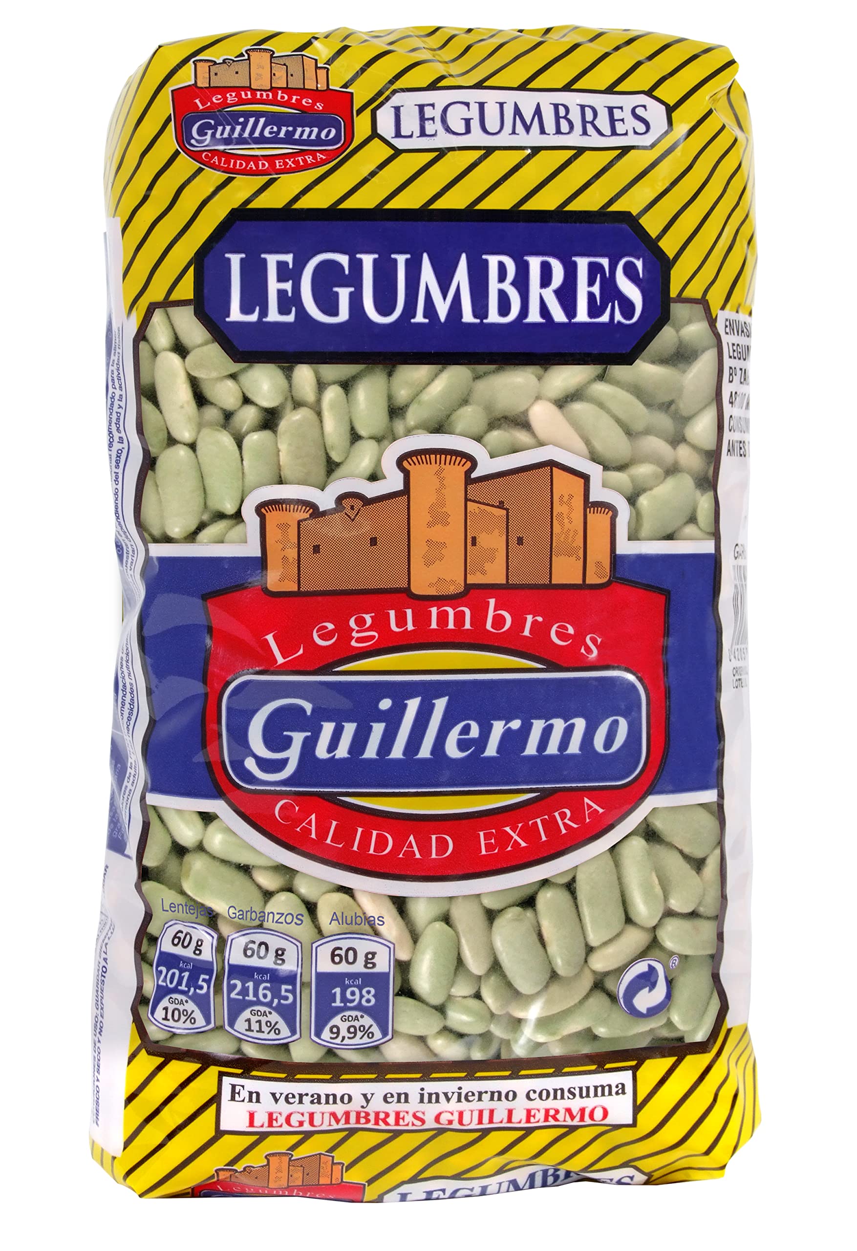 Guillermo | Alubia verdina asturiana - Paquete 1 kg. | Calidad Extra | Fuente de proteínas vegetales, hidratos de carbono, minerales y vitaminas | Contenido en hierro y fibra soluble e insoluble