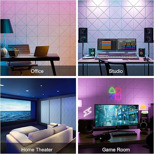 Miniatura 6 de Sonicism Paquete de 12 paneles acústicos forrados en X con autoadhesivo, paneles de espuma a prueba de sonido de 12 x 12 x 0.4 pulgadas, paneles