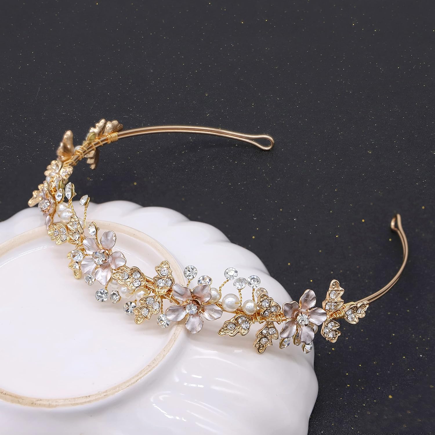 Condition photo showing Good Condition for Oriamour Gold Flower Girl Headband With Crystal Rhinestone Princess Teen Girls Headpiece For Birthday, Wedding,Photography