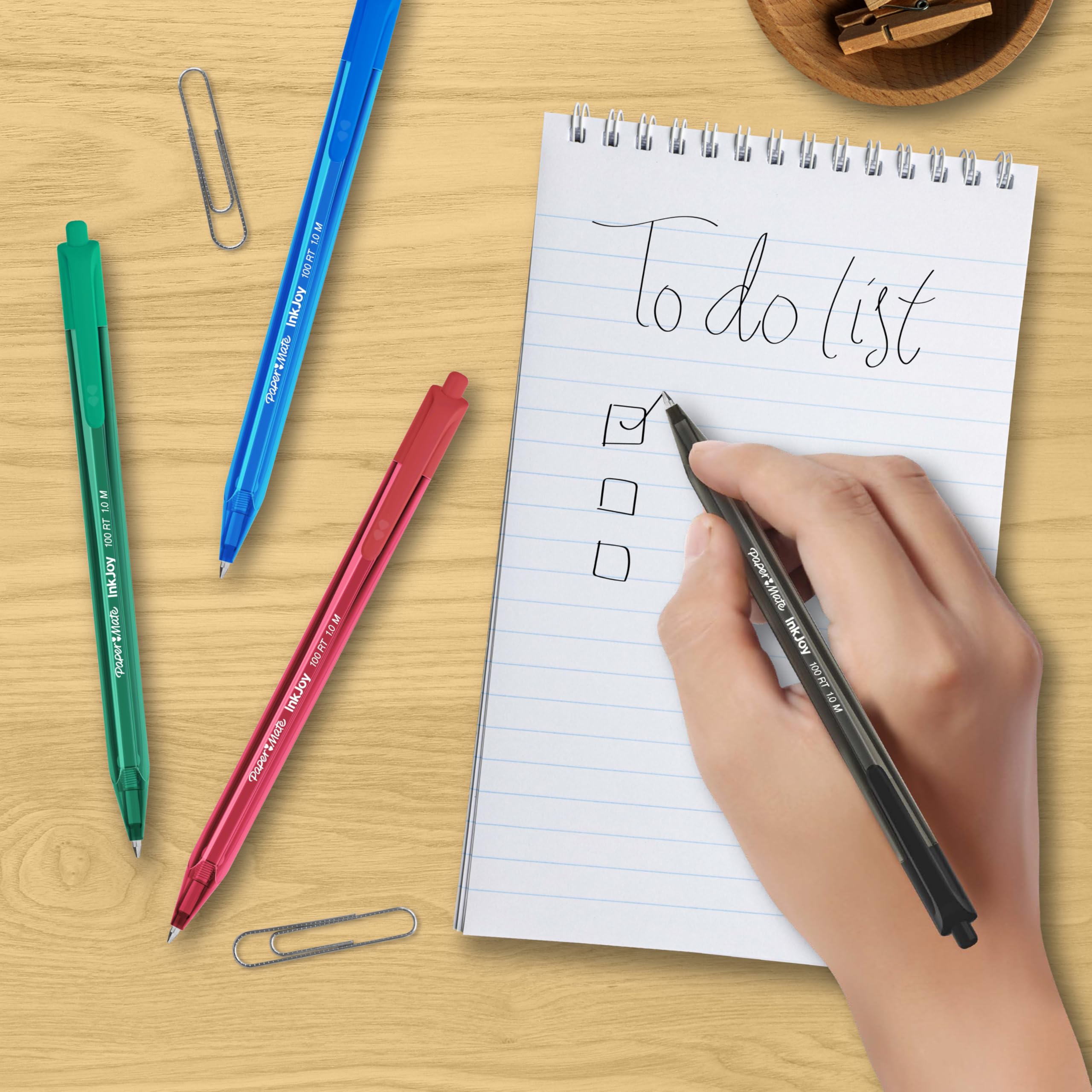 Papermate InkJoy 100 Penna a Sfera a Scatto, Punta Media da 1.0 mm, Confezione da 12, Nero