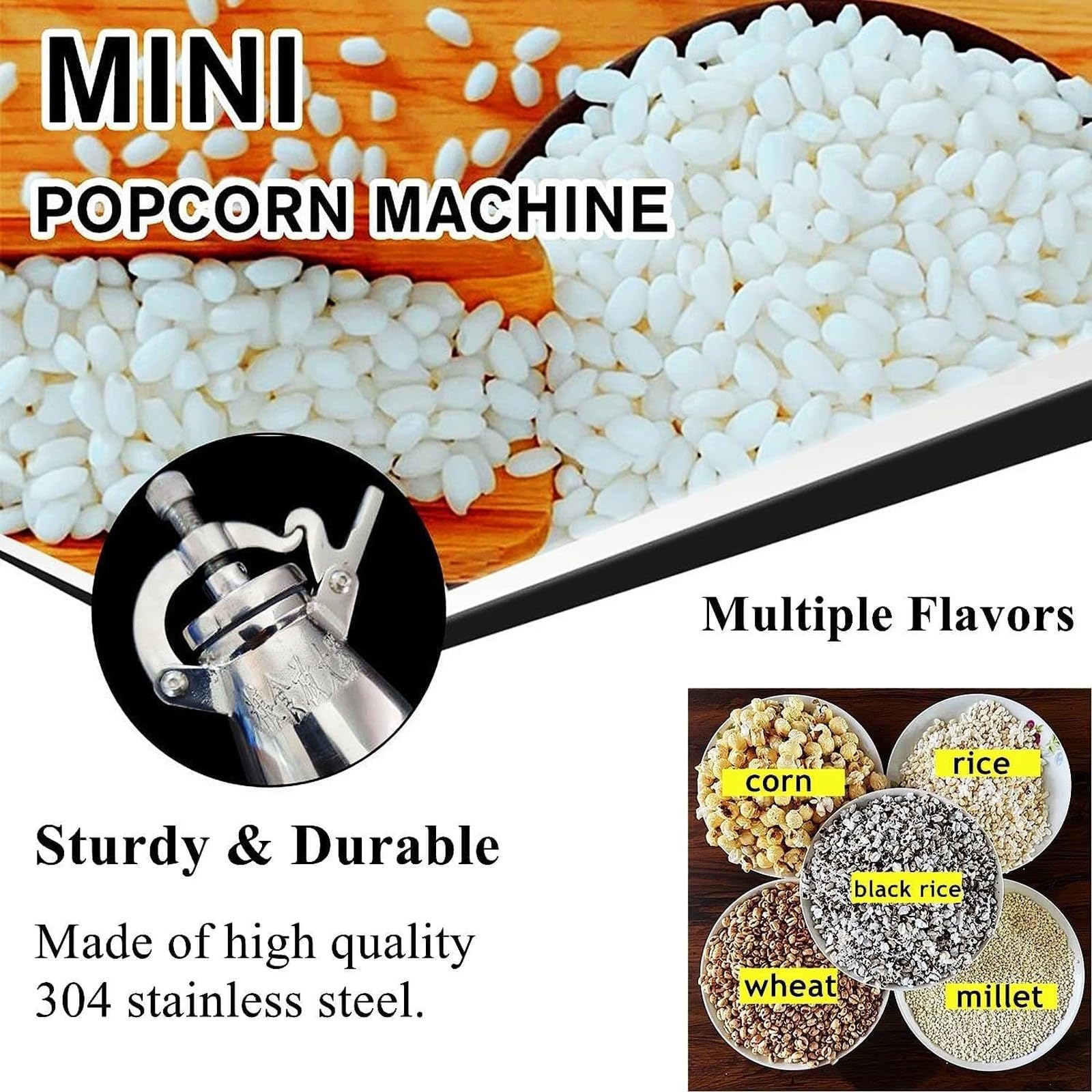 Macchina per Popcorn ad Alta Pressione, Cuociriso Soffiato ad Aria Calda, Cannone per Popcorn Manuale In Acciaio Inossidabile, Piccolo Popper per Popcorn da Fornello Vecchio Stile(338ml)