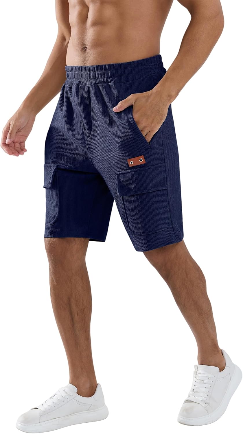 APTRO Men's Shorts Casual 9" Elastic Waist Drawstring Lounge Stretch Shorts with Zipper Pockets for Everyday Wear - Image 2