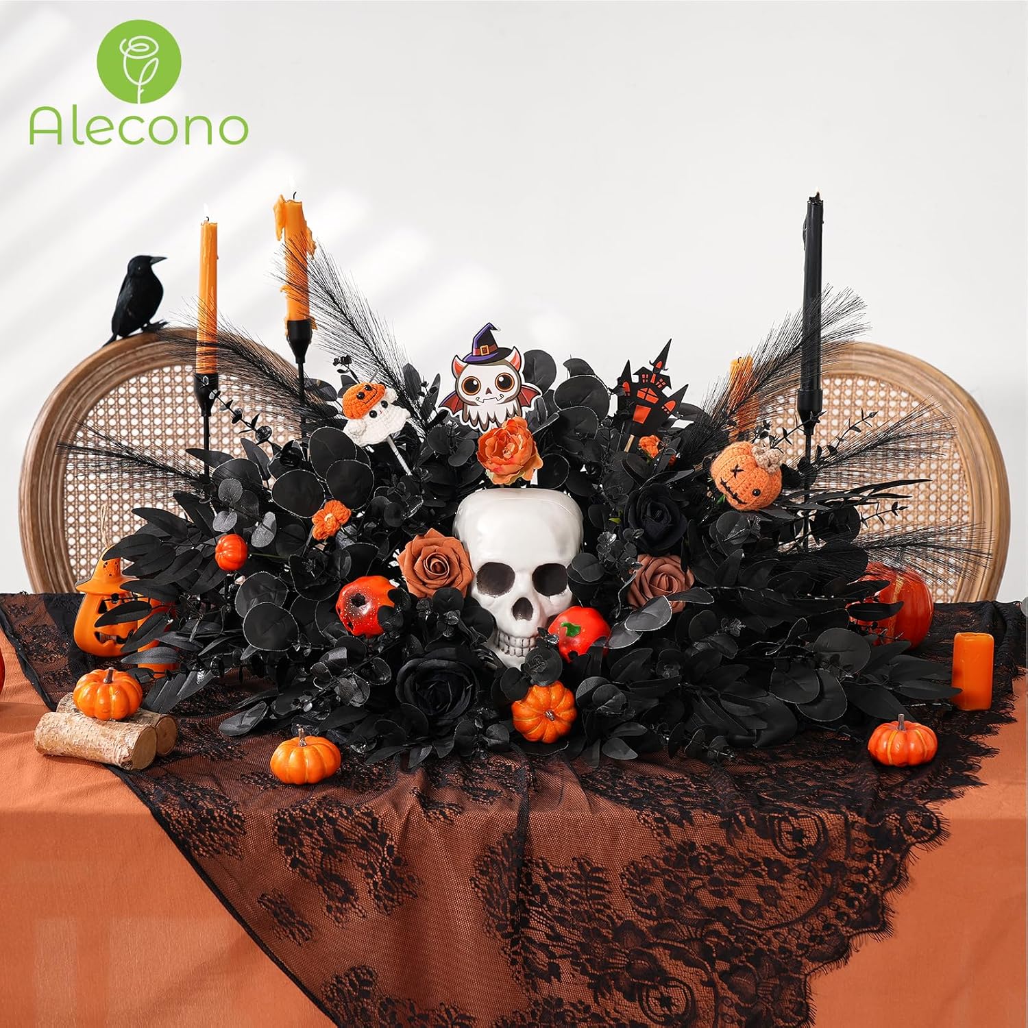 Alecono 100pcs 4 Kinds Mixed Greenery Stems, Artificial Eucalyptus Stems Bulk, Faux Leaves for Halloween Home Party Decoration DIY Vase Bouquet Gothic Floral Arrangement (Black)