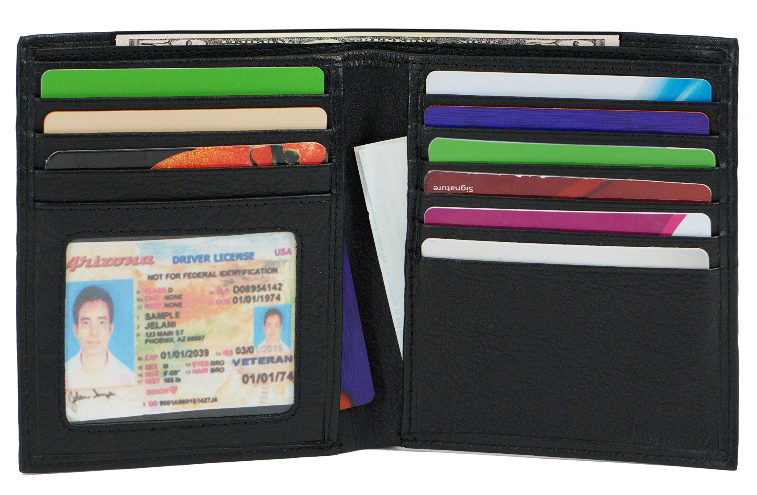 Texan Bull Euro Style Leather Wallets | Bifold Hipster | Credit Card Holders (Black)