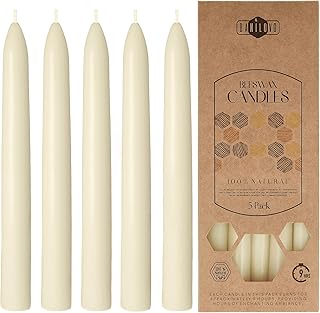 Danilovo Reine Bienenwachs Stabkerzen 5 Stück – Natürliche, Nachhaltige, Lang Brennende Bienenwachskerze für Jeden Anlass & Kerzenständer - Tropffrei, Rauchfrei, Honigduftende, Weiß