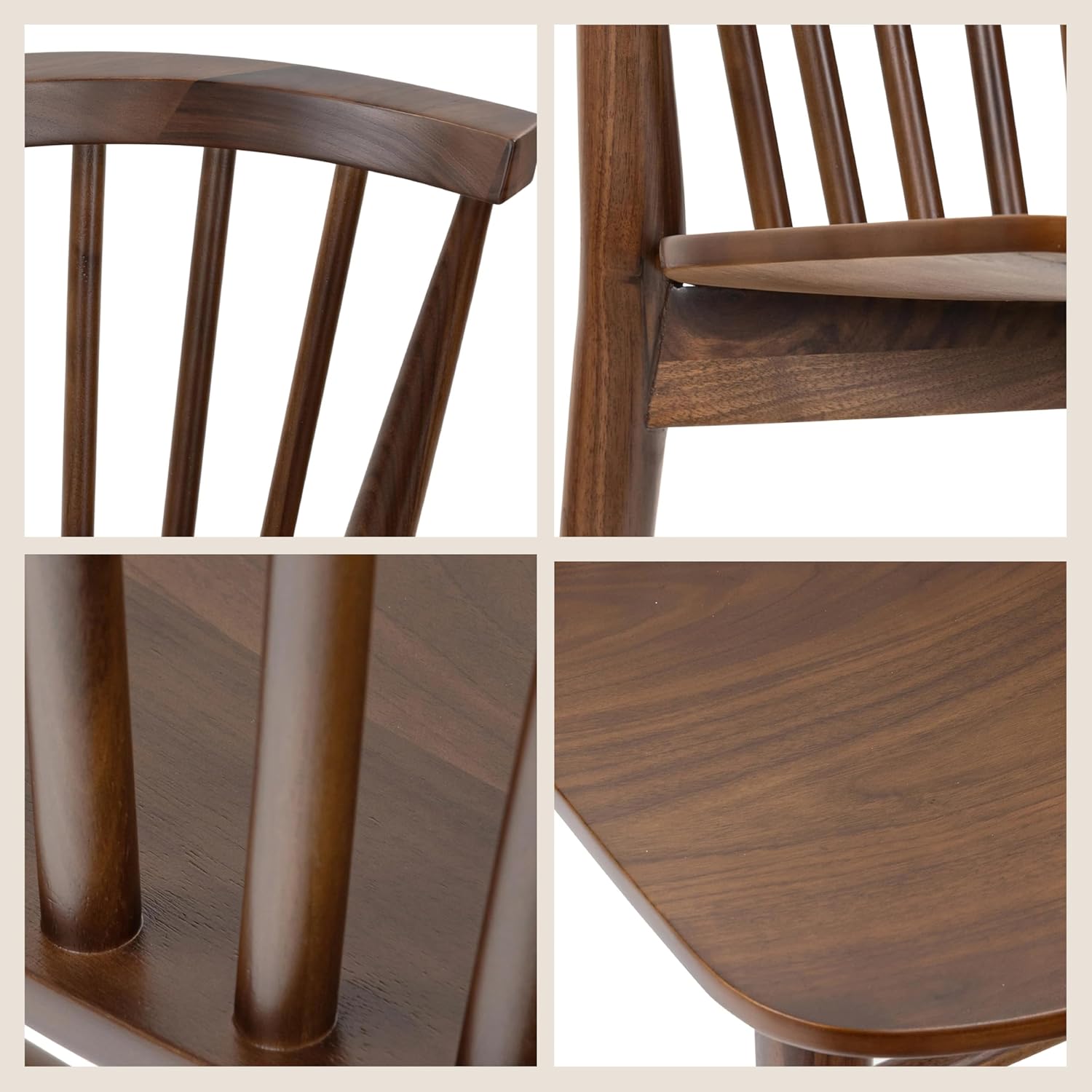 Poly & BARK Ligna Dining Chair Walnut – Mid-Century Inspired Chair with Sculpted Spindle Back – Solid American Walnut Frame and Engineered Wood Veneered Seat – Fully Assembled and Ready to Use