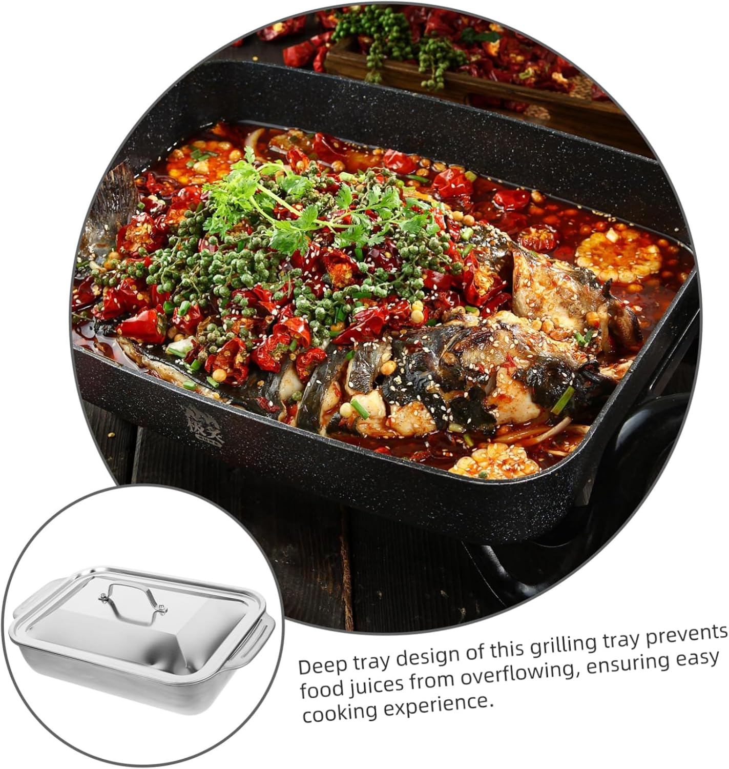 Stainless Steel Rectangular Roasting Pan for Grilling Fish