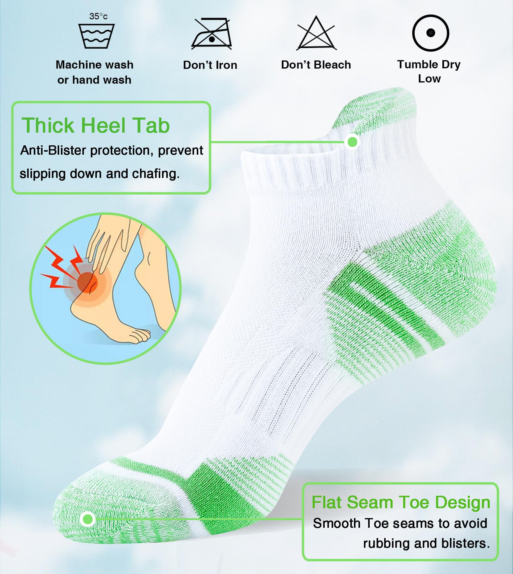 Damen Sneaker Socken Gepolsterte Anti-Blasen Baumwolle Atmungsaktives Sportsocken Kurze Knöchelsocken Laufsocken Mit Fersenlasche 5 Paar 36-41