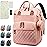 SHITIESHOU Diaper Bag Backpack Baby Bag, Baby Girl Boy Diaper Bag for Dad Mom with Pad,16 Pockets, Pacifier Case, Large Diaper Bags Unisex for Travel (Orange Pink)