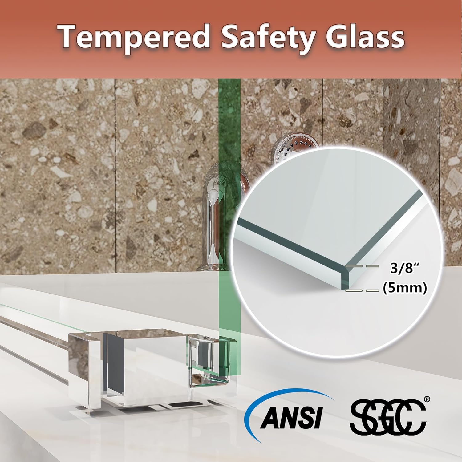 Semi-Frameless Sliding Bathtub Door, Glass, Chrome, 56-60 in. W x 58 in. H, Contemporary, 5/16 in. Clear Tempered Glass, DIY Installation, 103.4 Pounds
