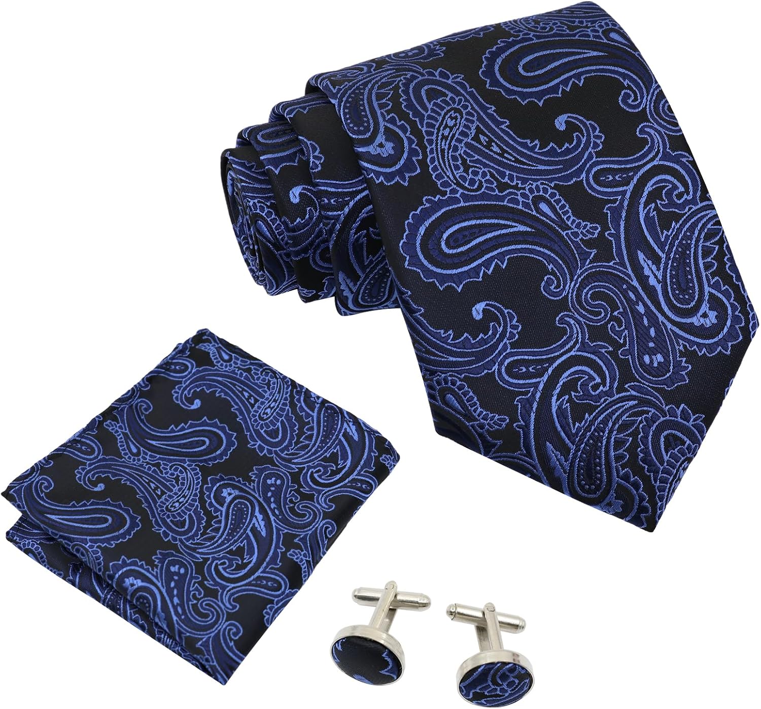 Mantieqingway Men's Tie Set and Pocket Square Cufflinks Ties Woven Plaid, Striped Necktie for Formal Business Prom Wedding