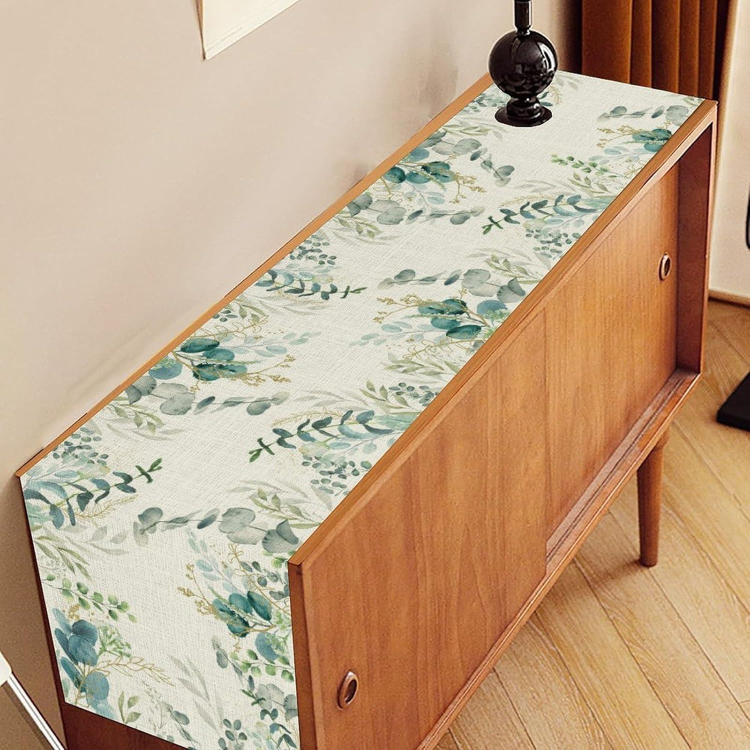 Eucalyptus Table Runner, Seasonal Floral Sage Blue Spring Summer Green Plants Table Runner for Coffee Table Home Party Kitchen Dining Table Wedding Party Decor, 13x108 inches