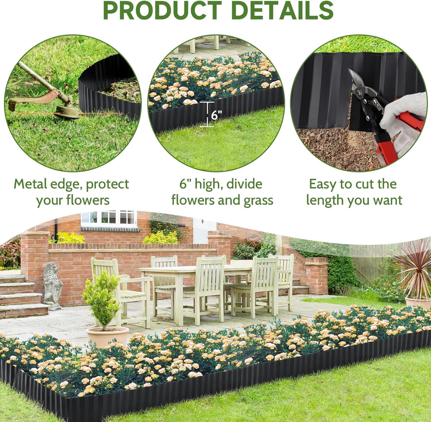 GOTGELIF Corrugated Metal Garden Edging, 6" x20FT Galvanized Steel Landscape Edging Border, Flexible & Cuttable & DIY Shape & Rust-Resistant, Easy to Install for Flower Bed, Lawn, Vegetable Garden