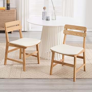 chairus Juego de 2 Sillas de Comedor Madera Sillas de Cocina Estilo Francesa,Sillas de Salón Rústica Sillas de Restaurante con Asiento Cuero para Hogar/Apartamento,Blanco