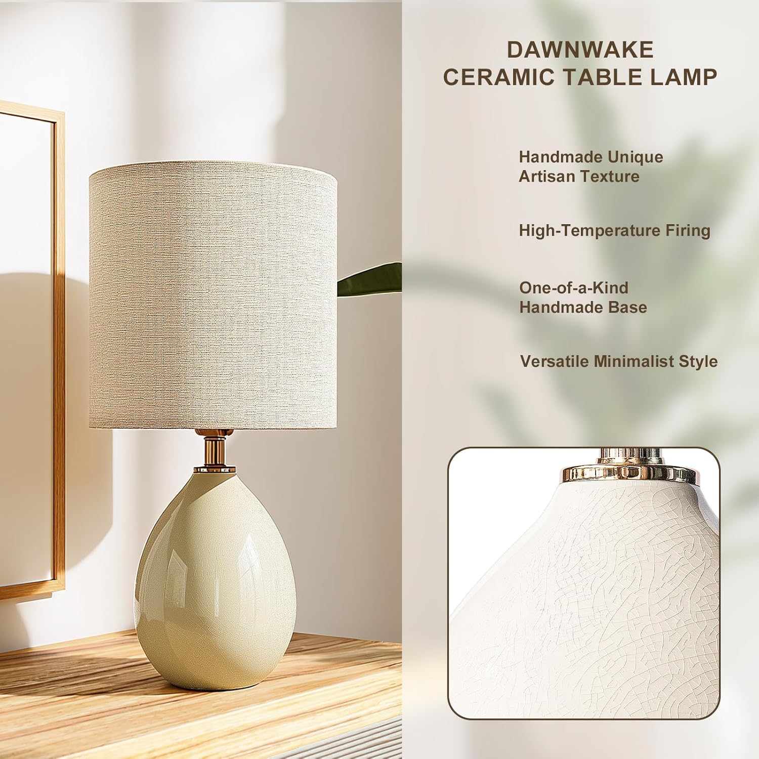 18.5" Table Lamps Set of 2 for Living Room Bedroom, Bedside Lamps for Night Stands, Desk Nightstand Lamp Dimmable, Modern Linen Cream Ceramic Lamps