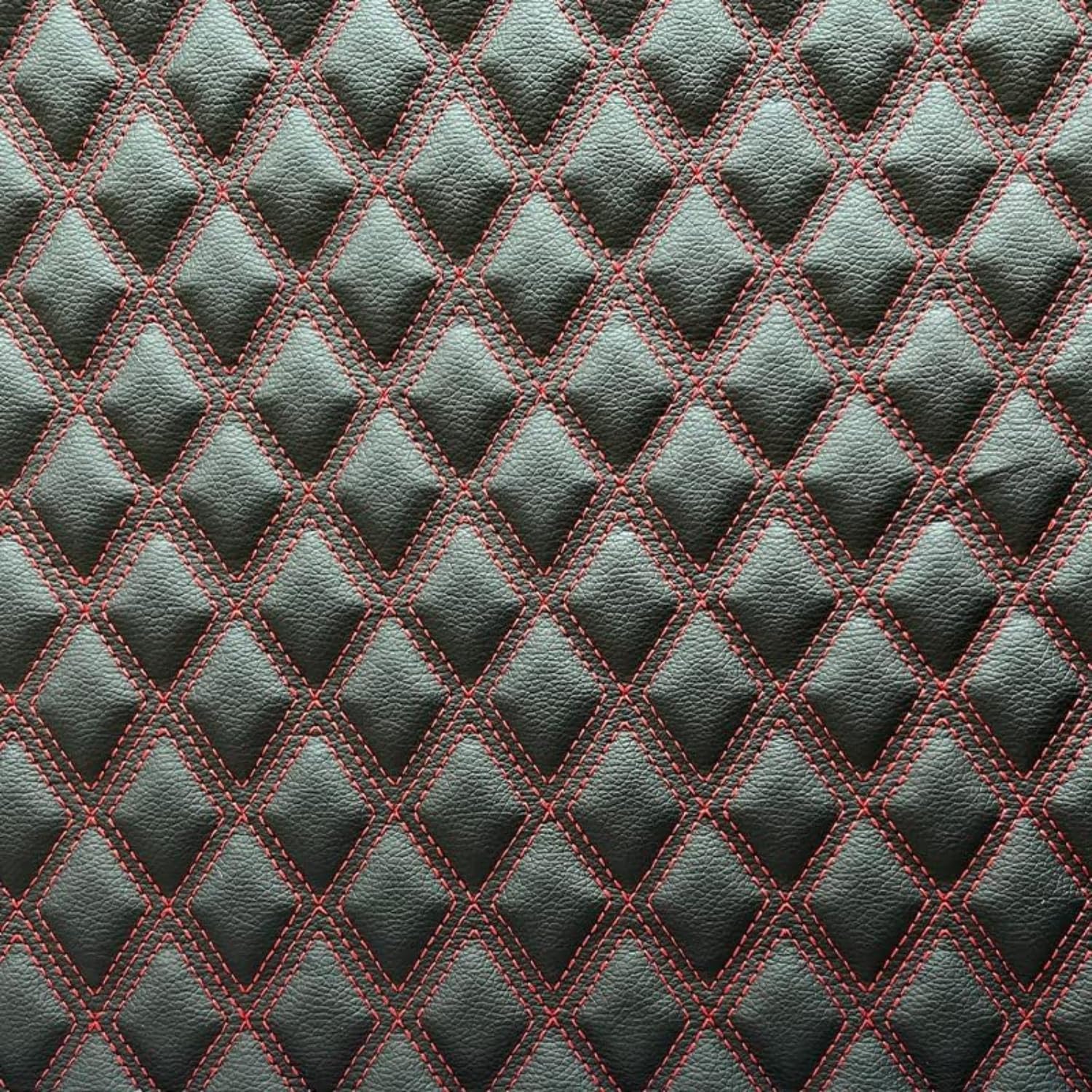 Vinyl Quilted Foam Fabric Multi Pattern Thread Faux Leather Material DIY Upholstery Furniture Headboards Automotive Interior Fabric, 39x61 inch (Double Thread Black&red)
