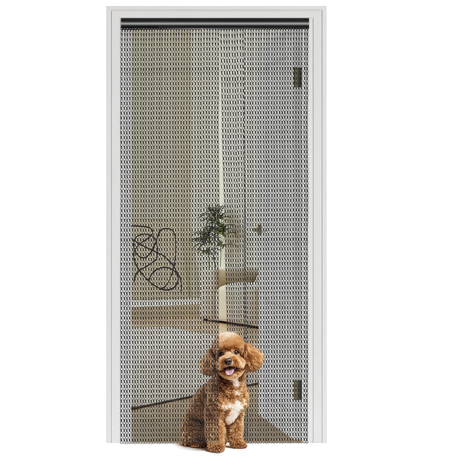Verfuthl 90X200cm Premium Aluminium Fly Screen Chain Curtain, 90 X 200Cm Heavy Duty Insect Door Screen For Patio, Homes & Shops (Black)