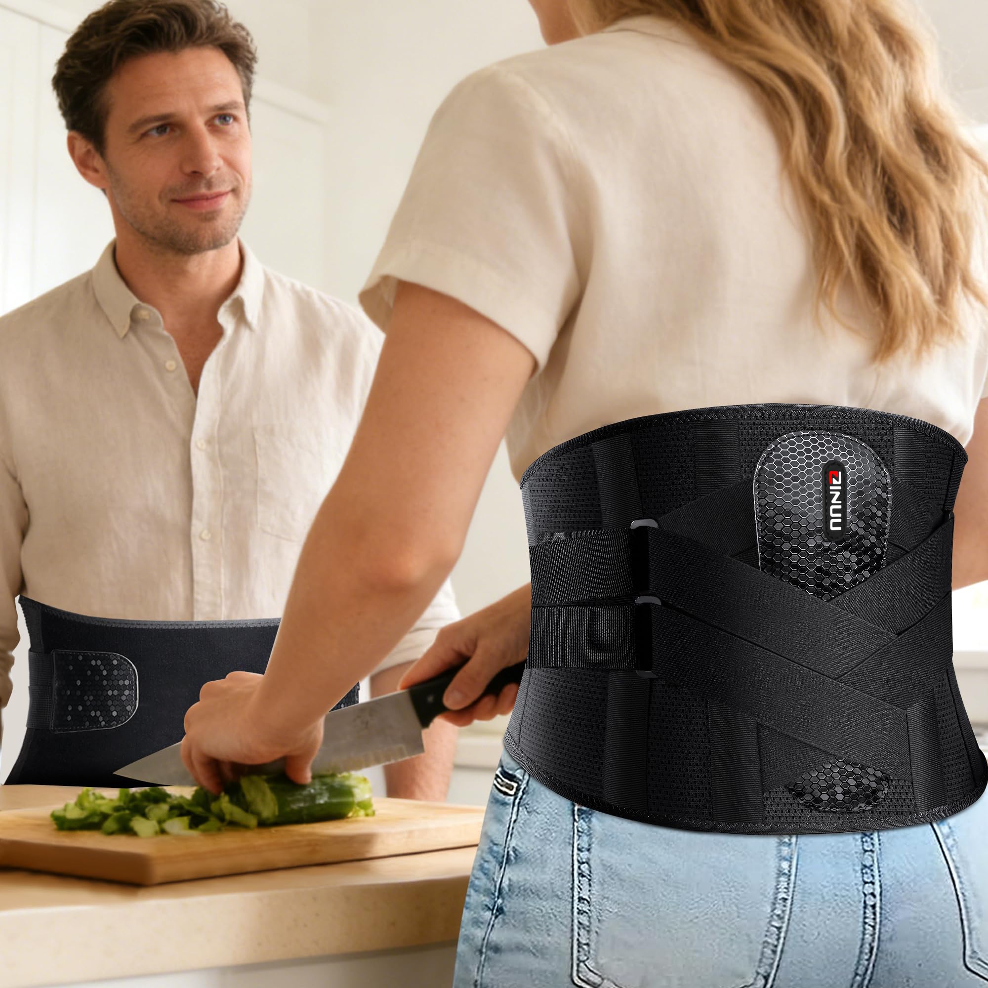 Cinturón de apoyo lumbar para hombre y mujer, 7 veces, soporte lumbar con almohadilla 3D, vendaje de espalda transpirable para aliviar el dolor de espalda (M)