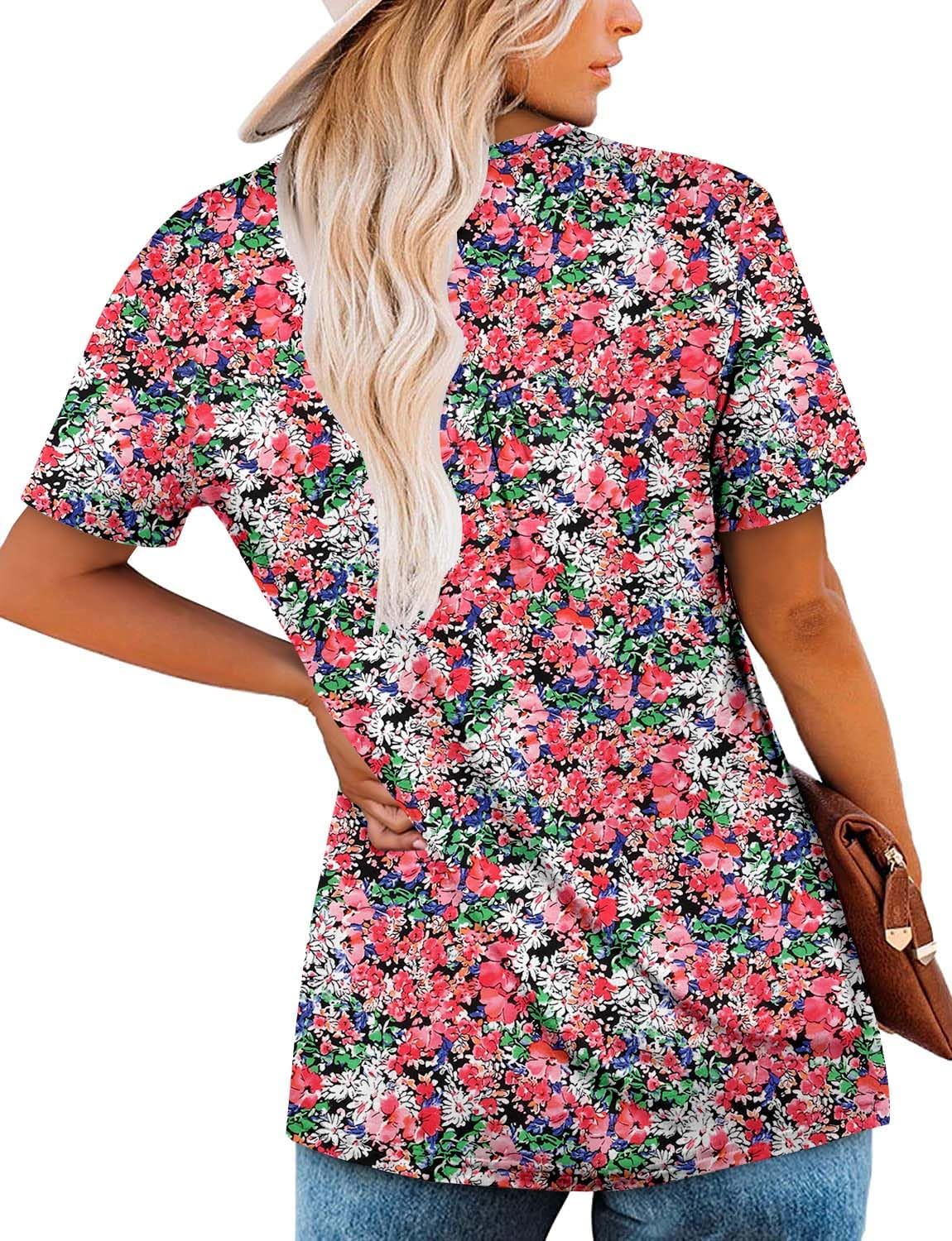ROSELINLIN Women's Short Sleeve Shirts Floral Summer Tops Loose Fit for Leggings - Image 4