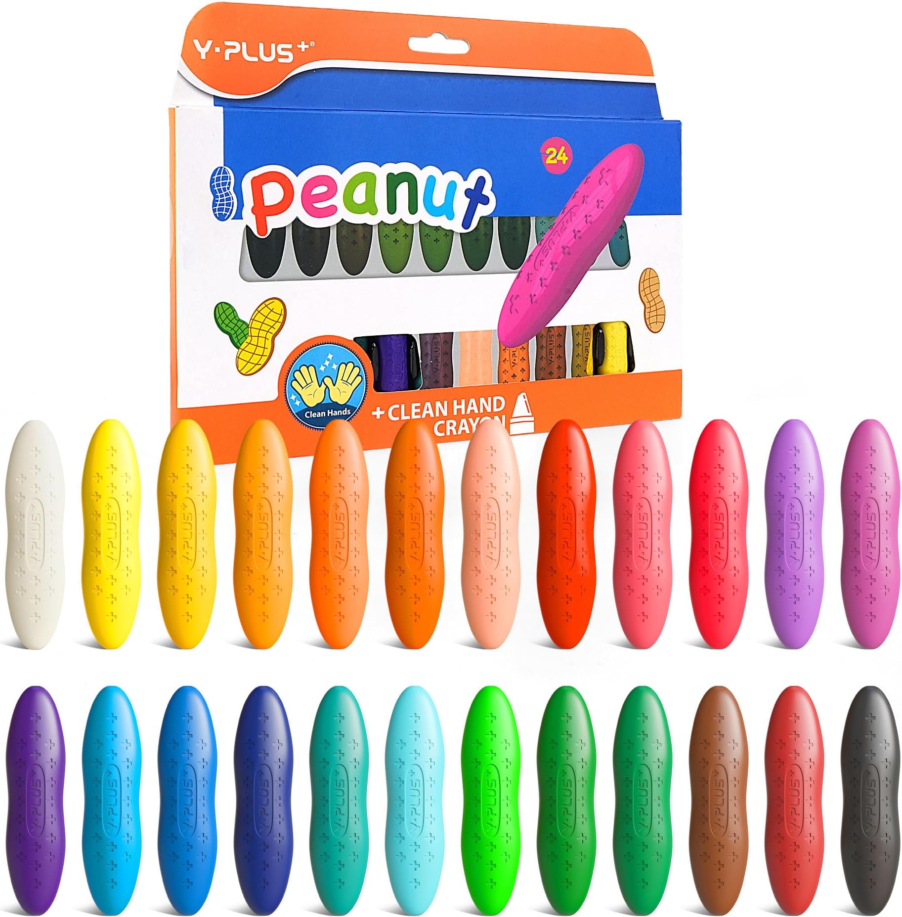 YPLUS Peanut Crayons for Kids, 24 Colors Washable Toddler Crayons, Non-Toxic Baby Crayon for ages 2-4, 1-3, 4-8, Coloring Art Supplies