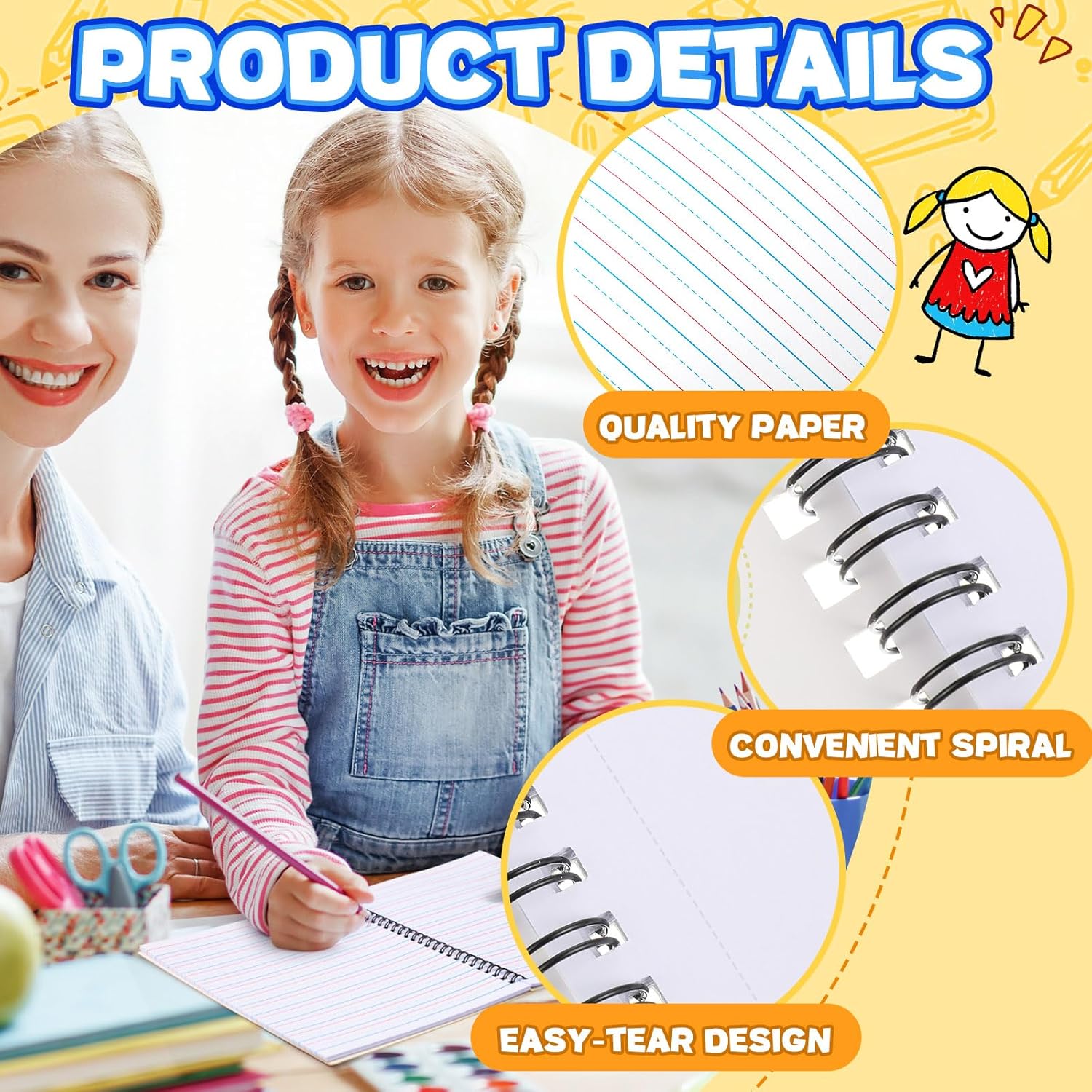 Henoyso 6 Pcs 100 Pages Spiral Primary Composition Notebook K-2 Primary Journal Marble Drawing Handwriting Practice Paper for Kids Kindergarten Preschool 1st 2nd Grade Student Supplies (Rainbow)