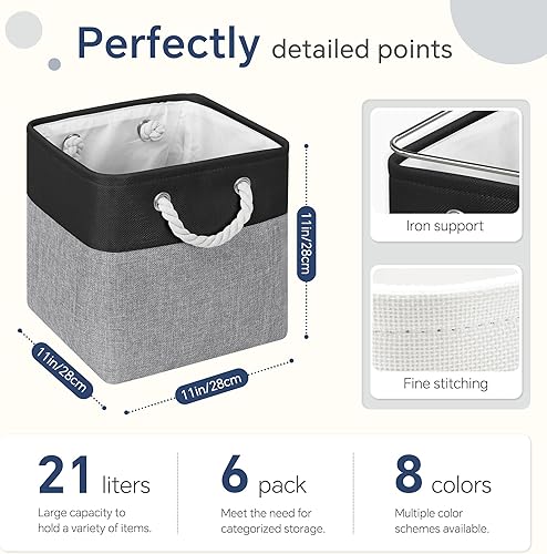 Miniatura 4 de Contenedores grandes de almacenamiento de 11 x 11 pulgadas con asas de algodón para armario, estantes, ropa, juguetes, toallas (blancobeige, paquete